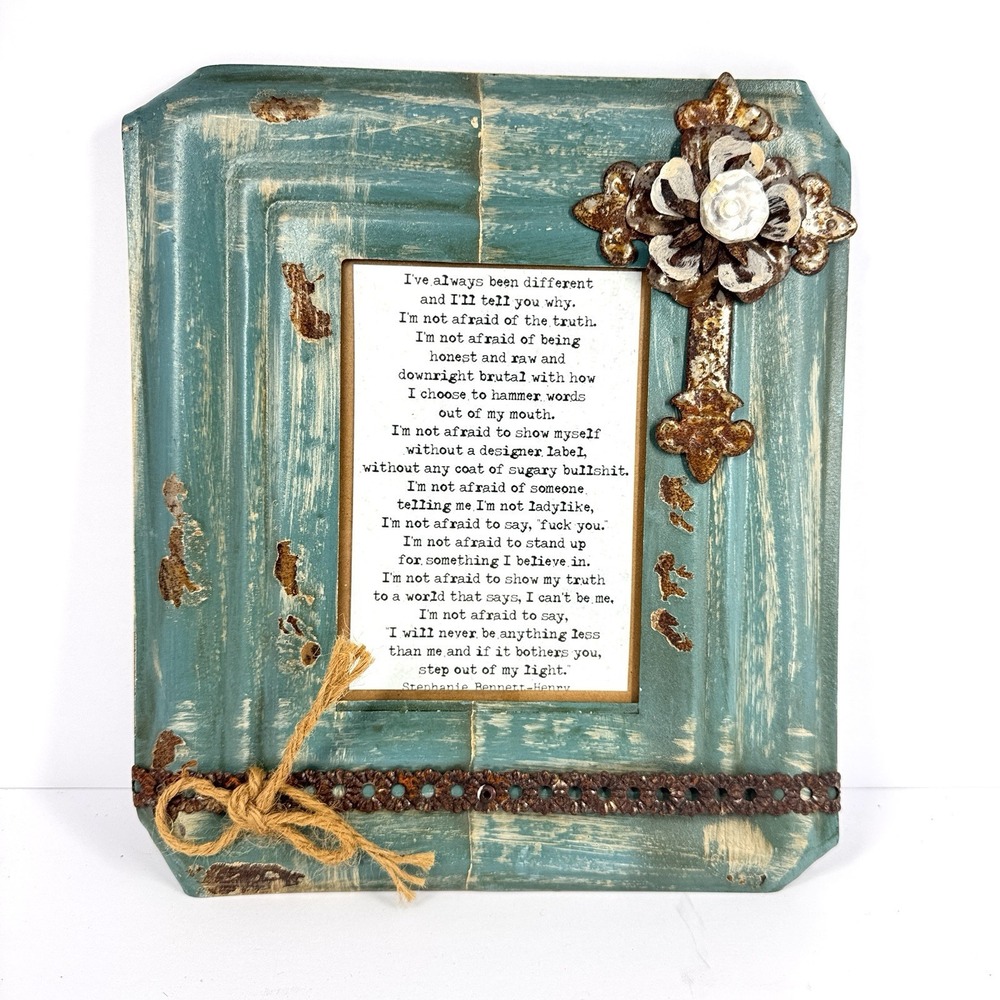 Kathleen Wedemeyer Handmade 4x6 Picture Frame‎ Distressed Teal Cross Farm